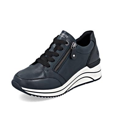 Remonte Lace Wedge Trainer With Side Zip - Navy Leather
